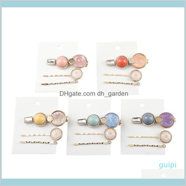 

clips barrettes jewelry 3pcsset acetic acid hairpin girls head clip alloy barrette stick suit bead hairclip female headdress hair, Golden;silver