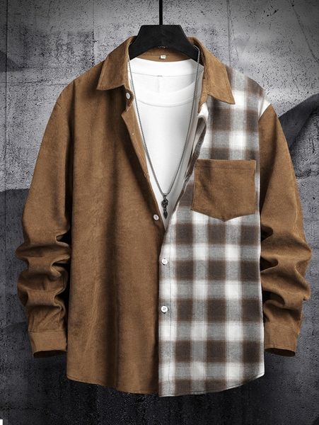 

men plaid pocket front corduroy shirt without tee o0rt#, White;black