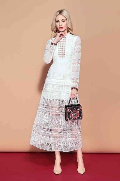 

maxi women's long sleeve lace hollow out embroidery solid white elegant formal party es, White;black