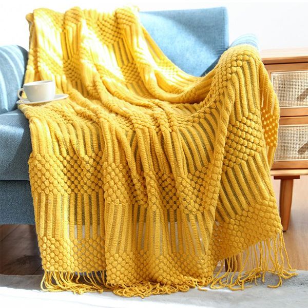 

blankets bohemian knitted sofa blanket with tassel travel airplane office nap leisure air conditioning plaid 127x172cm/130x230cm