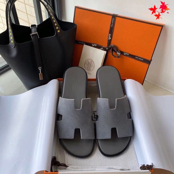 

2021 slipper designer slide summer sandals fashion men beach indoor flat flip flops leather luxurys shoes mens slippers with box size 39-45, Black