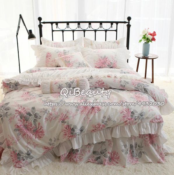 

north european and american style princess wind pink stamen hand pleated ruffled cotton bedding quilt cover four-piece set sets