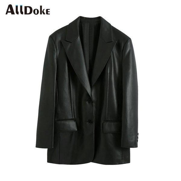 

alldoke winter faux leather blazer women notched long sleeve double pockets coats office ol single breasted ladies blazers mujer women', White;black