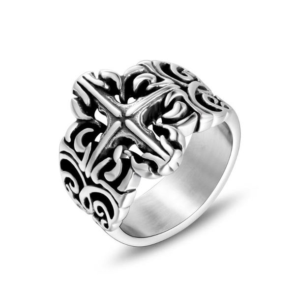 

wedding rings fashion stainless steel hollow out cross ring couples men and women trendy simple punk jewelry gift s039, Slivery;golden