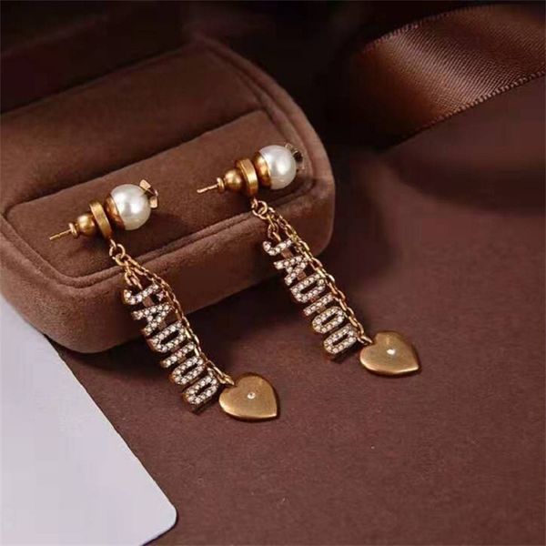 

70% off outlet online family new love tassel letter earrings net red same pearl set stone earrings, Golden