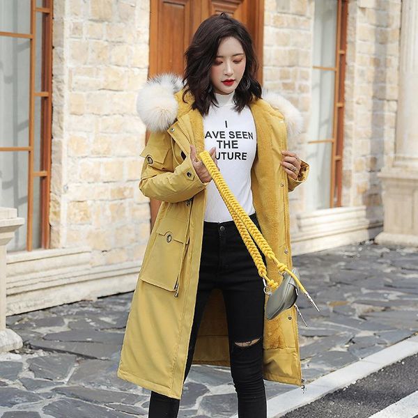 

women's down & parkas fashion winter jacket women cotton liner parker casual solid long hooded parka coat with fur collar m353 zuj6, Black