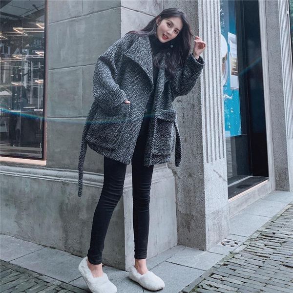

jacket women coat women's short autumn and winter loose woolen veste manteau femme wool & blends, Black
