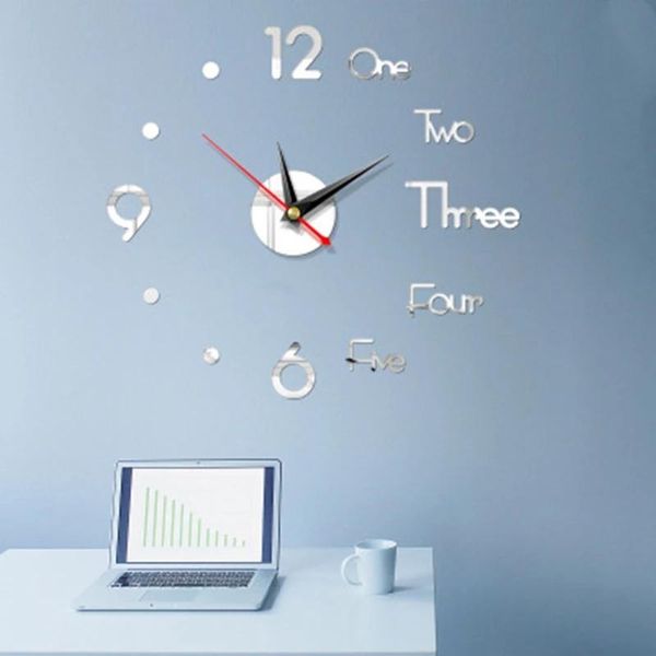 

wall clocks diy digital clock 3d mirror surface sticker silent home office decor for bedroom
