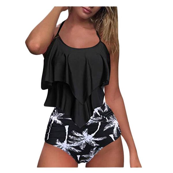 

two-piece suits swimsuit for women two piece double flounce with high waisted ruched bottom tankini set bathing suit maillot de bain 202