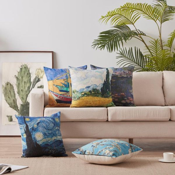 

cushion/decorative pillow linen cotton oil painting style printed cushion cover throw car home decoration decorative pillowcase