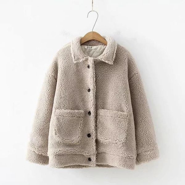 

women's jackets casual solid color lambskin pocket turn-down collar cotton jacket coat mori girl, Black;brown