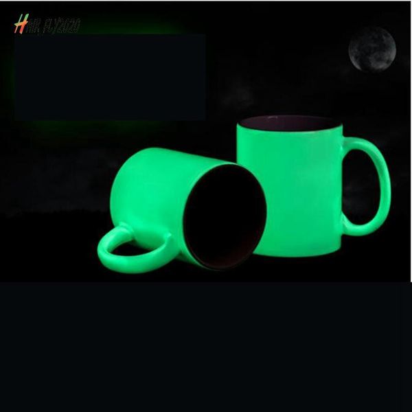 

11oz sublimation coffee mugs ceramic white blank glow in the dark drinking cup luminous water bottle with handle sea shipping fm22