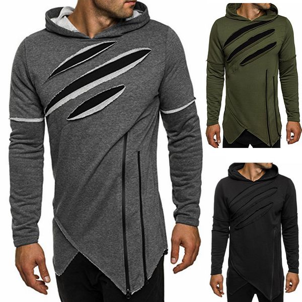 

men's hoodies irregular color matching hooded pullover, Black
