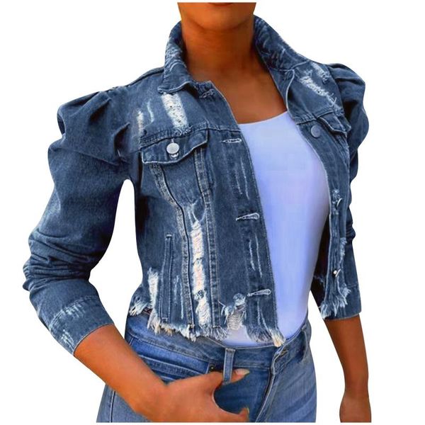 

women's jackets women vintage button down distressed short denim jean jacket coat with pocket long sleeve cardigan jeans outwear, Black;brown