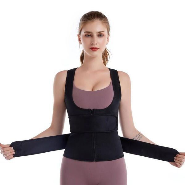 

women's shapers sauna sweating vest waist trainers slimming corset woman body shaper abdomen fat burn adjustable black red gray tank, Black;white