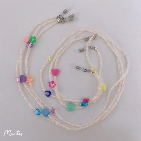 

sunglasses frames colorful heart star acrylic beaded chain face mask strap necklace reading glasses cord holder rope head neck band, Silver