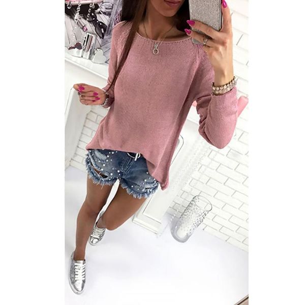 

women's sweaters women casual crew neck long sleeve fabala back zipper design loose tee t-shirt, White;black