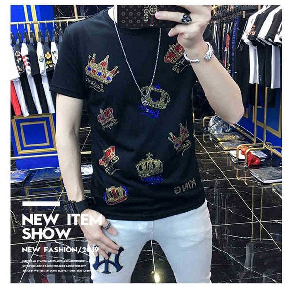 

men's t-shirts t shirts crown men's 100% cotton design fashion brand t- swen, White;black