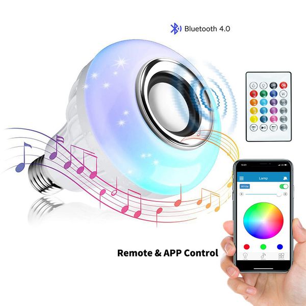 

smart led light rgb wireless bluetooth speakers bulb lamp music playing dimmable 12w music player audio with 24 keys remote control