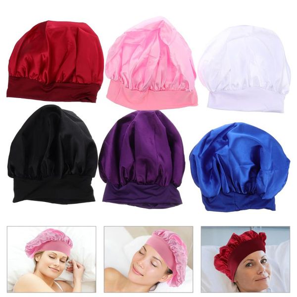 

shower caps 6pcs wide-brimmed hats night bonnet elastic sleep cap for hair care
