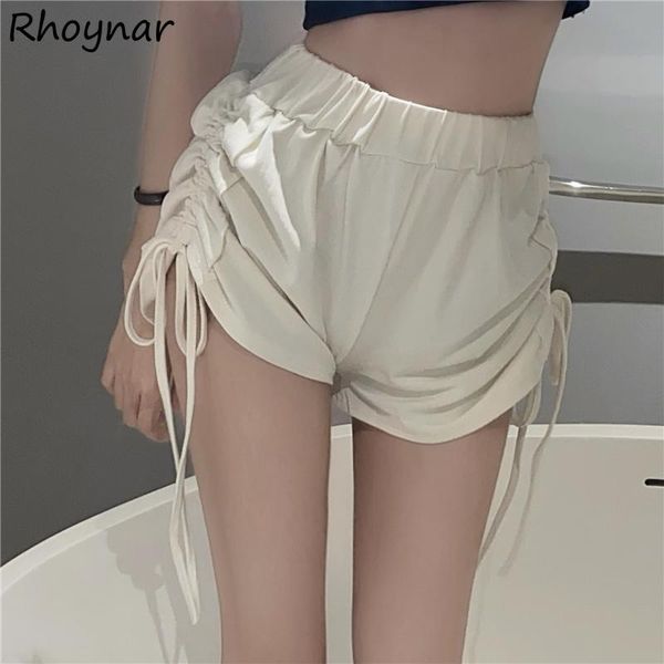 

women's shorts women shirring korean style solid elastic waist empire stylish casual cozy soft loose all-match harajuku, White;black