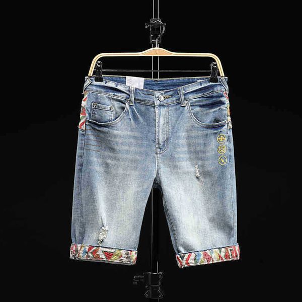 

men's shorts shorts embroidery patchwork blue men ripped torn stretch five biker short summer fashion hip hop str zr0t, White;black