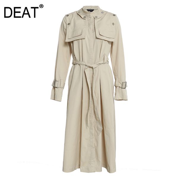 

{deat} women black adjustable waist trench lapel long sleeve loose fit windbreaker fashion tide spring autumn wo16601 210421, Tan;black