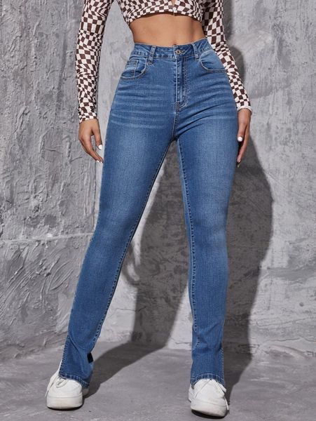

split hem skinny jeans 76xn#, Blue