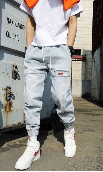 

fipyjip street wear hip hop men's jeans cargo stretch harlan jogging pants in the fall and spring, Blue