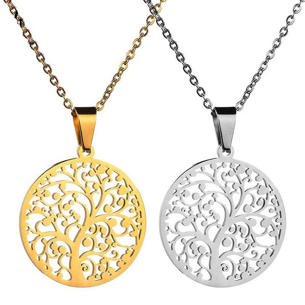 

pendant necklaces hollow out tree of life stainless steel necklace gold silver color statement for women jewelry colgantes mujer moda