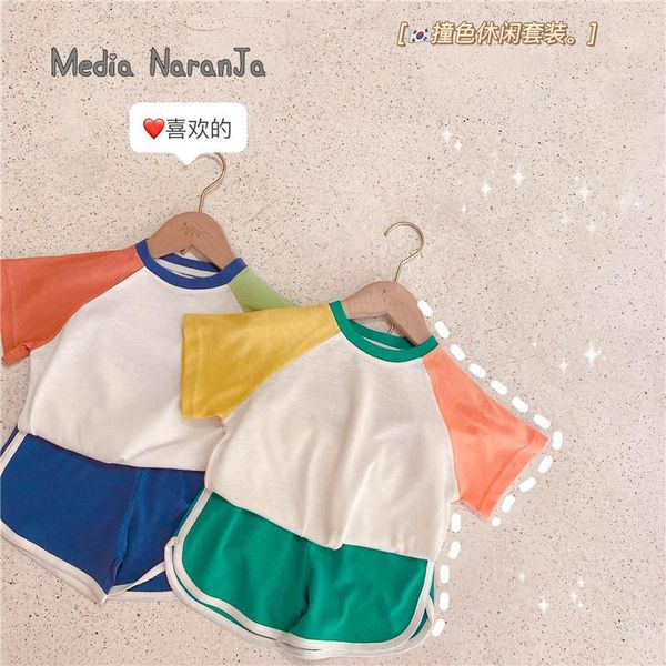 

clothing sets 2021 summer boys toddler girl cloth children color matching short sleeve t-shirt +shorts, White