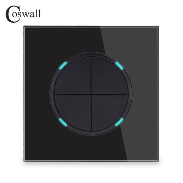 

smart home control coswall 4 gang 1 way random click on / off wall light switch with led indicator knight black crystal tempered glass panel
