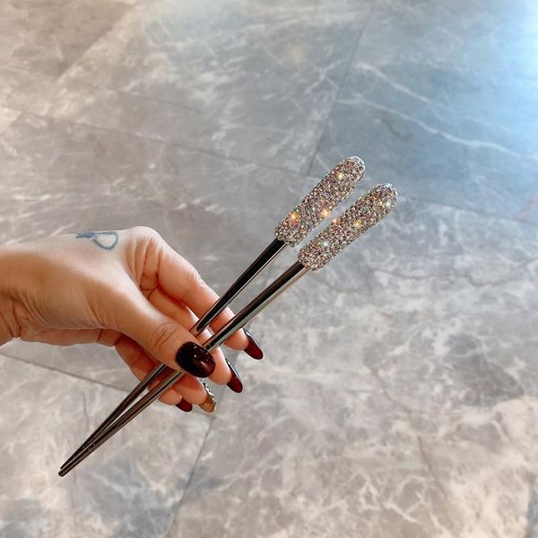 

chopsticks stainless steel bling diamond stick tableware non-slip high temperature resistant cute kitchen tools