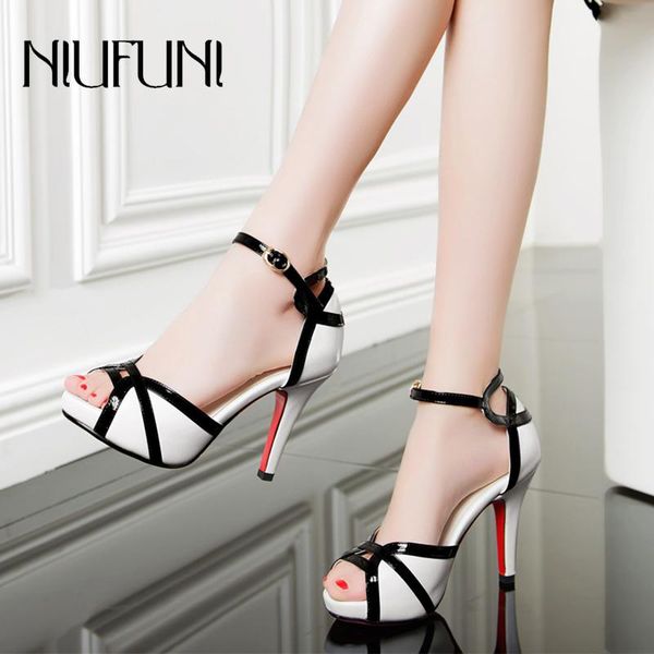 

sandals niufuni black white grid hollow women's bow stiletto peep toes women shoes thick high heels belt buckle simple