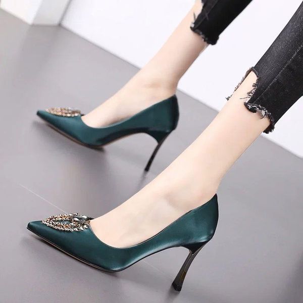 

dress shoes cresfimix women fashion sweet heart printed slip on stiletto heels for office lady classic summer heel a6159, Black