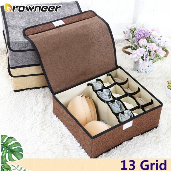 

storage drawers 13 grid dividing covered foldable underwear box waterproof cotton linen comfortable bra sock tie drawer closet organizer