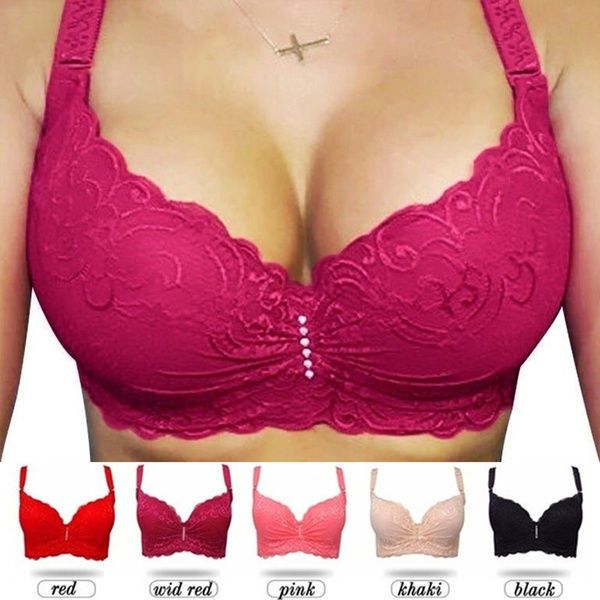 

new women push up plus size lace 3/4 cup underwire bra underwear, Red;black