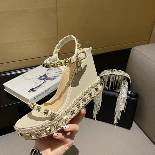 

summer rivet wedges high heel sandals women shoes dress, Black