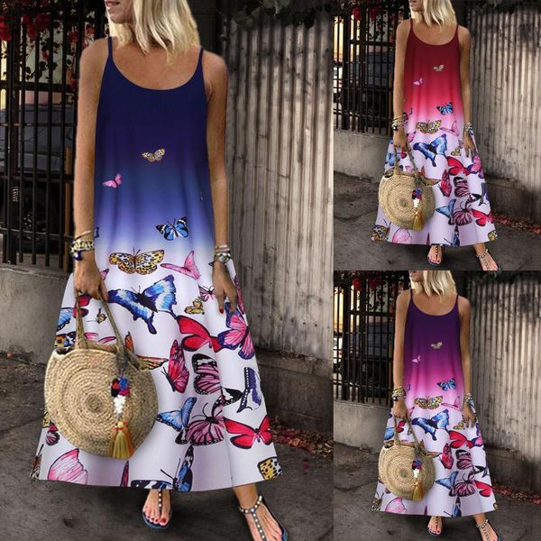 

casual dresses icclek 2021 sleeveless butterfly print women's sling dress women, Black;gray