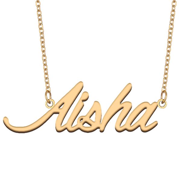Placa de identificação personalizada aisha nome colar ouro pingente de aço inoxidável para mulheres meninas presente aniversário crianças melhores amigos jóias