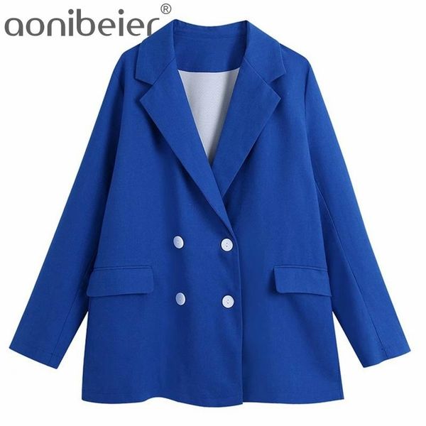 

summer casual office lady suit jackets fashion long sleeve double breasted loose women blazers female blue 210604, White;black