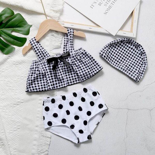 

0~9year girls swimsuit kids swimwear cute print bikini sets black and white spots style children beach wear men's