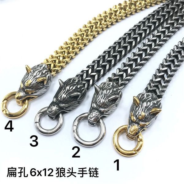 

design jewelry men's jewelry double chain color stainless nordic viking wolf head square hole titanium steel bracelet, Black