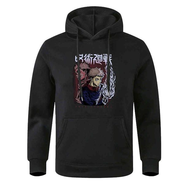 

jujutsu kaisen yuji itadori - men's hoodie, harajuku animation printed sweater, men's casual wool clothing, autumn and winter, Black