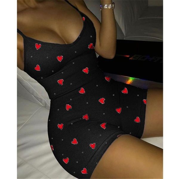 

lovely heart geometric bodysuit womens jumpsuit club v neck sleeveless summer bodycon jumpsuits female y2k fall witner, Black;white