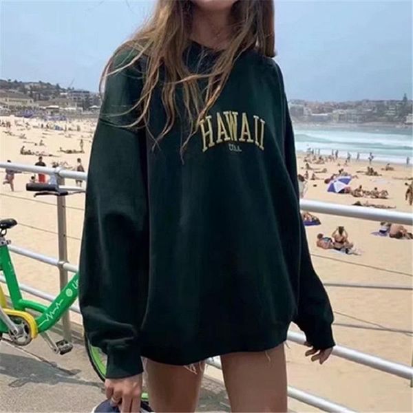 

women's hoodies & sweatshirts tripleleaf lazy letter pullover women 2021 autumn and winter fashion embroidery loose round neck top, Black