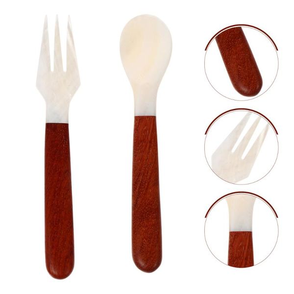 

spoons 2pcs natural shell spoon and fork dessert flatware