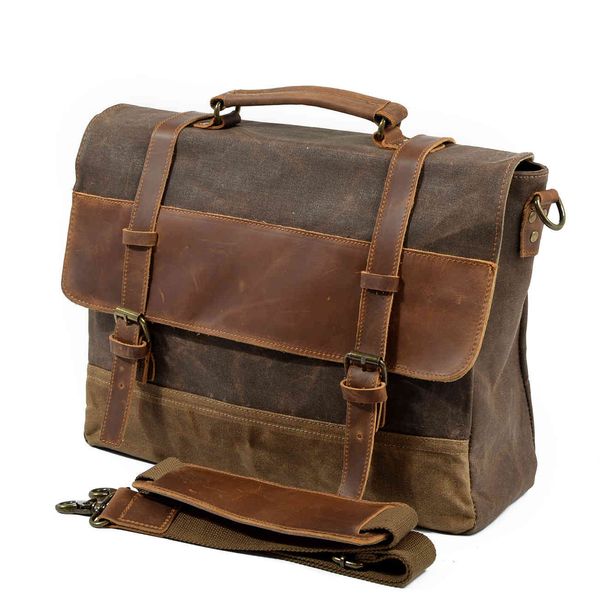 

oil waterproof wax canvas with cowhide briefcase men's bag busins single shoulder msenger hand
