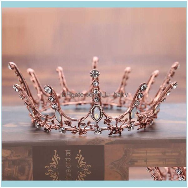

jewelryvintage baroque round crown bridal aessories crystal rhinestone big hair jewelry wedding pageant king queen tiara drop delivery 2021, Slivery;golden