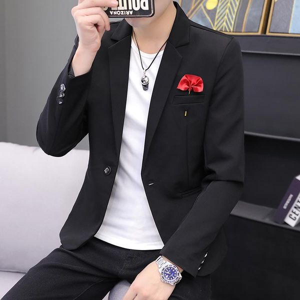 

korean version small suit man slim spring autumn leisure trend handsome business pure color coat men's suits & blazers, White;black